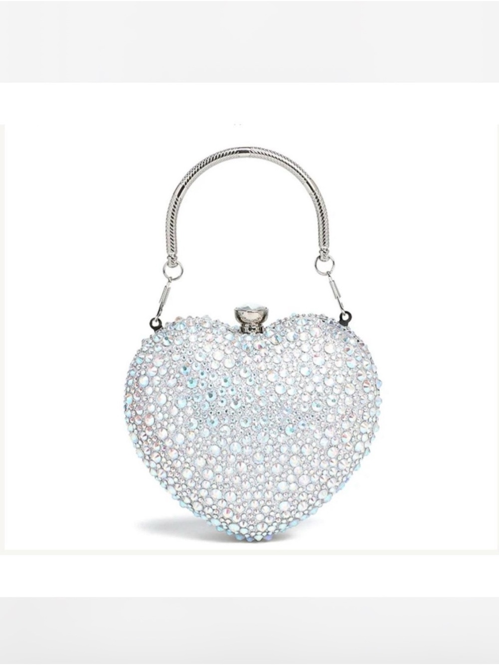 Ramala Crystal Heart Rhinestone Top-Handle Bag in Silver-White NEW
